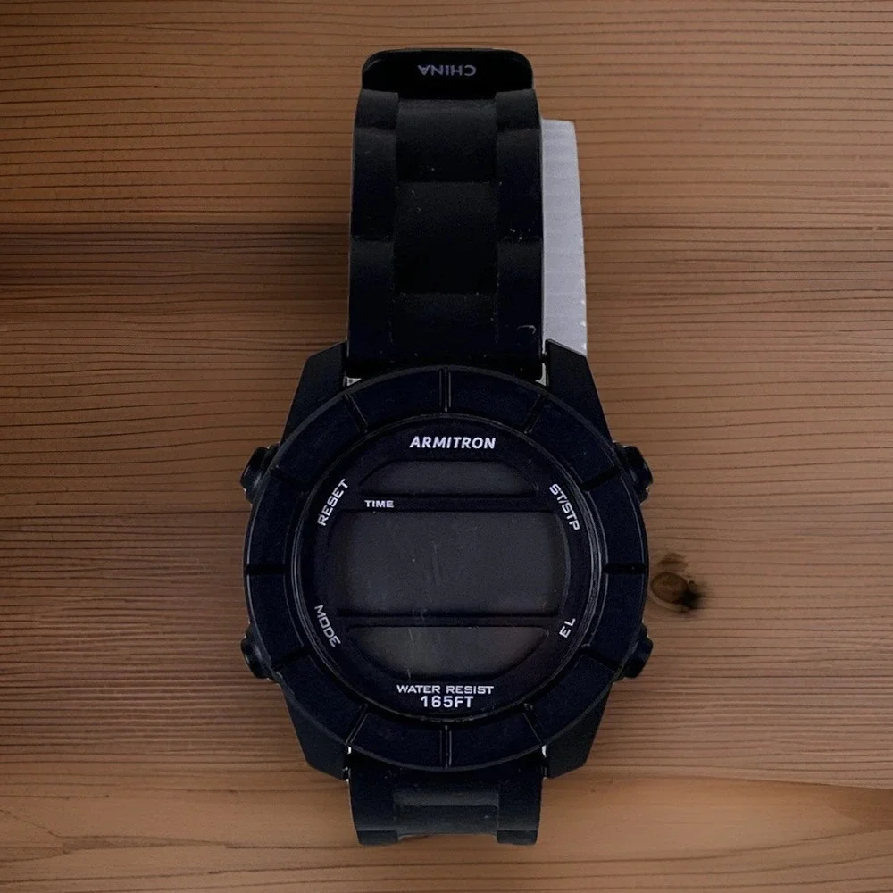 Armitron Men's Sport Digital Watch Solid Black 165FT Stopwatch *needs Battery